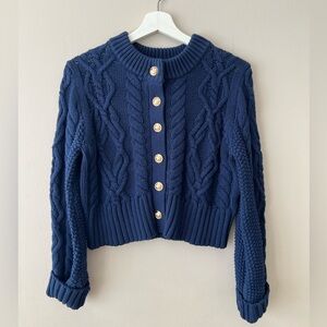 Navy Cable Knit Cardigan Sweater